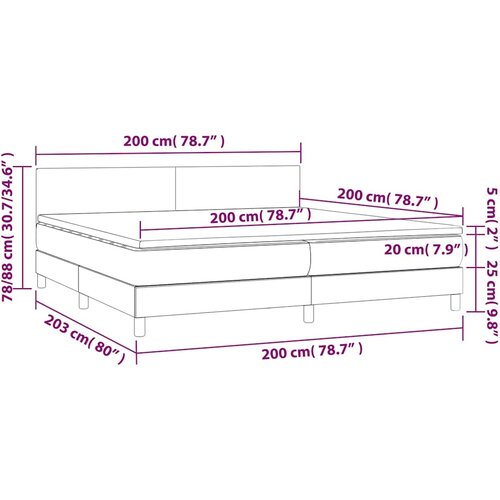  box spring s madracem LED svjetlosivi 200x200 cm bar&amp;scaron;un Slike