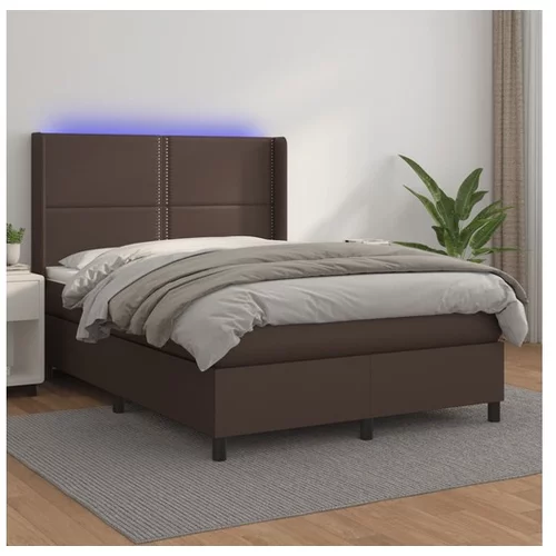  Boxspring posteľ s matracom a LED hnedá 140x200 cm umelá koža