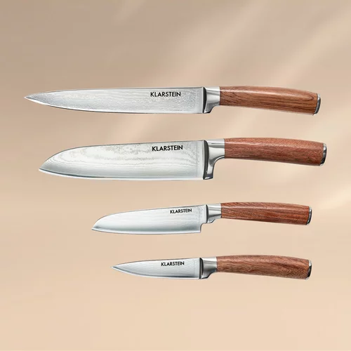 Klarstein Kaito, komplet nožev damask, 4 kosi, izredno ostri leseni ročaji iz palisandra