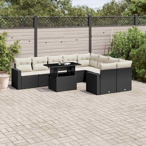  10-dijelni set vrtnih sofa s jastucima crni od poliratana Crna 100 x 55 x 73 cm Cene
