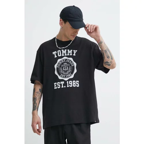 Tommy Jeans Bombažna kratka majica moška, črna barva, DM0DM18560