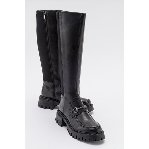 LuviShoes CHAPEL Women's Black Skin Buckle Stretch Detail Women's Boots Slike