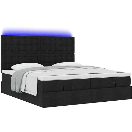 VidaXL Otomanski posteljni okvir z vzmetnicami črn 200x200 cm blago Slike