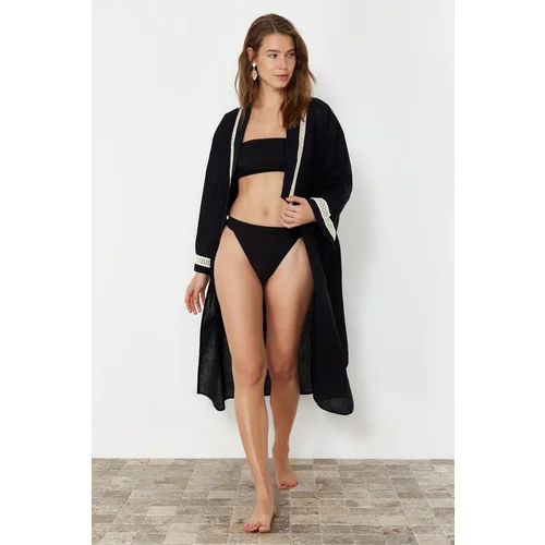 Trendyol Black Belted Maxi Woven Ribbon Accessory Kimono & Kaftan