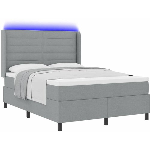  LED Box Spring Krevet Svijetlo siva 160 x 200 cm tkanina Slike