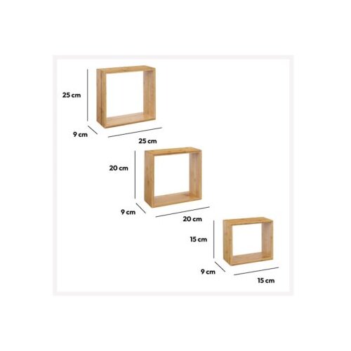 Five zidna polica kocka 3/1 15x9x15, 20x9x20, 25x9x25 cm bambus ( 181333 ) Cene