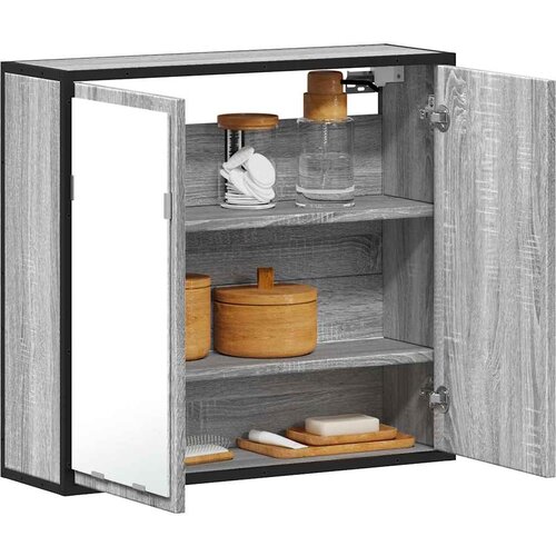 vidaXL Kopalniška omarica z ogledalom siva sonoma 65x20x60 cm inž. les Cene