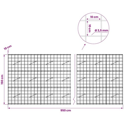  Gabion s žicom debljine 3,5 mm i mrežom 10x10 cm 950x10x150 cm Slike