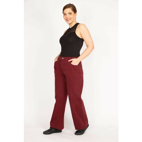 Şans Women's Claret Red Plus Size 5 Pocket Jeans Cene
