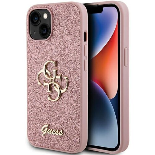 Guess GUHCP15SHG4SGP silikonski ovitek za iPhone 15 - roza z bleščicami in zlatim logom Cene