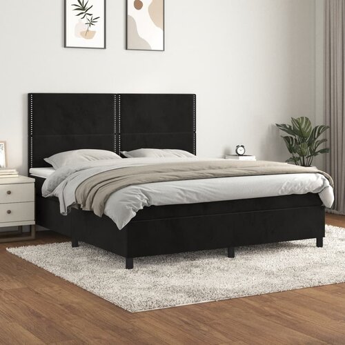  The Living Store Box spring postelja z vzmetnico črna 160x200 cm žamet - Box Spring Postelja, (21488614) Slike