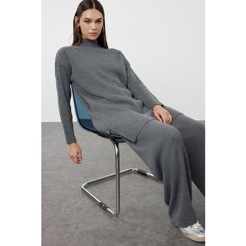 Trendyol Anthracite Slit Wide Leg Knitwear Two Piece Set Cene