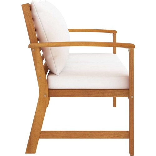  Klupa s krem jastucima 120 cm od masivnog bagremovog drva Slike
