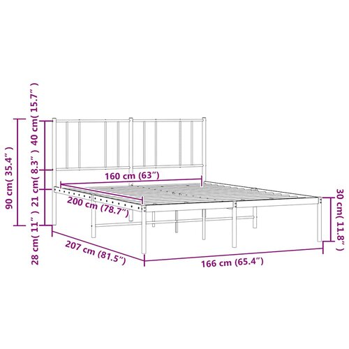  Metalni okvir za krevet s uzglavljem crni 160x200 cm Slike