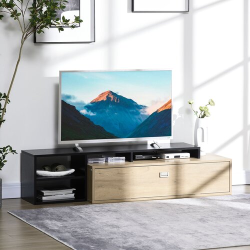 HOMCOM TV omarica za 32''-65'' s snemljivo polico in omarico z zložljivimi vrati, MDF, 163x40x38cm, barva lesa in črna, (20745568) Cene