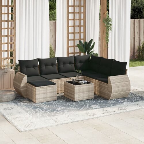 vidaXL 8-dijelni set vrtnih sofa od poliratana s jastucima svjetlosivi Cijene