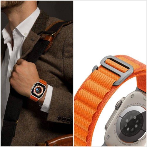  Pa&amp;scaron;ček za uro Apple Watch 4 / 5/ 6 / 7 / 8 / SE / Ultra (42 / 44 / 45 / 49 mm) - črno oranžen Slike
