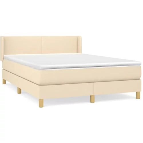vidaXL Box spring postelja z vzmetnico krem 140x200 cm blago, (20892860)