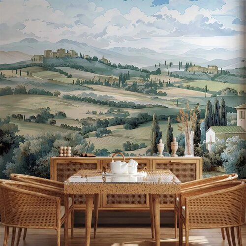 Foto tapeta - Landscape with Green Fields and Trees Tuscan Sunny View 250x175 Vodootporna Cijene