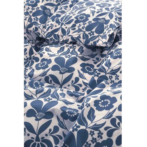 Jotex Temno modra/kremno bela enojna posteljnina iz organskega bombaža 140x200 cm Selja &amp;ndash; Slike