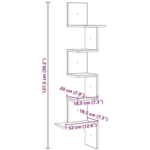 vidaXL Kutna zidna polica boja dimljenog hrasta 32x32x127,5 cm drvena Cijene