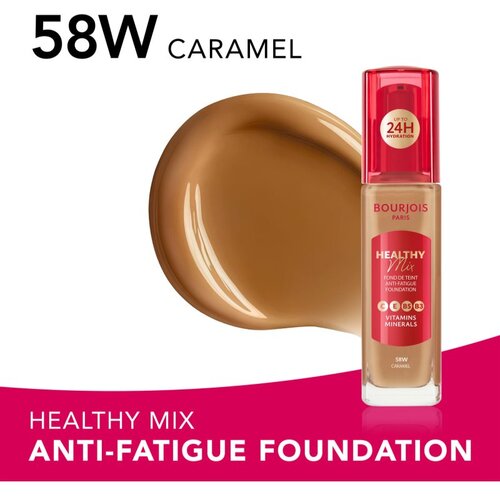 Bourjois Healthy Mix posvetlitveni vlažilni tekoči puder 24 ur odtenek 58W Caramel 30 ml Slike