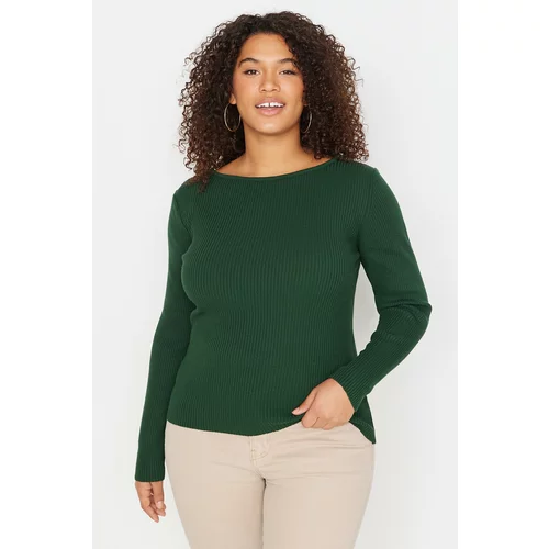 Trendyol Curve Emerald Green Back V-Neck Chain Detailed Thin Knitwear Sweater