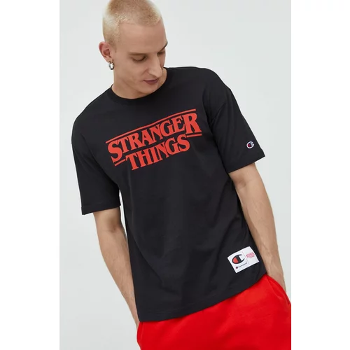 Champion Bombažna kratka majica Xstranger Things črna barva