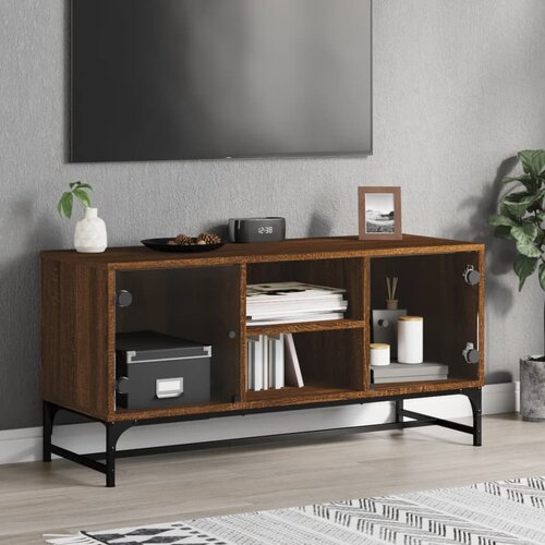 Furnova TV omarica s steklenimi vrati rjavi hrast 102x37x50 cm, (21924540) Slike
