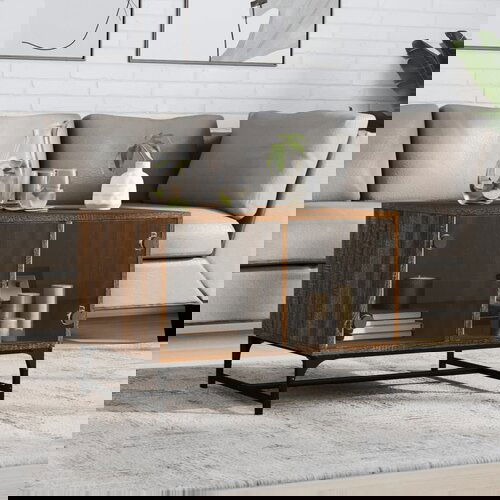  The Living Store Klubska mizica s steklenimi vrati rjavi hrast 68,5x50x50 cm - Klubska Mizica, (21453409) Slike