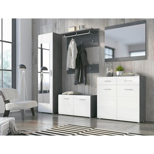 Modern Living Garderobna Klop Salve, Bela, Barva Sivega Hrasta Slike