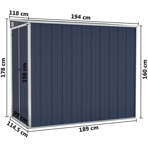 VidaXL Zidno vrtno spremi&amp;scaron;te antracit 118 x 194 x 178 cm čelično Slike