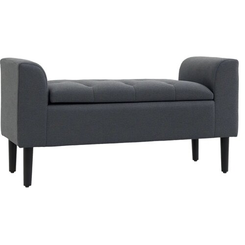  Tapecirana klupa za odlaganje izgled lana drvene noge nosivost 130 kg 116x44x58 cm tamno siva Slike
