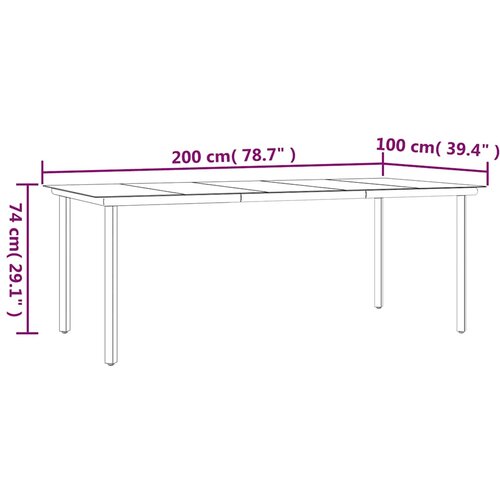  Vrtni blagovaonski stol crni 200x100x74 cm čelik i kaljeno staklo Slike