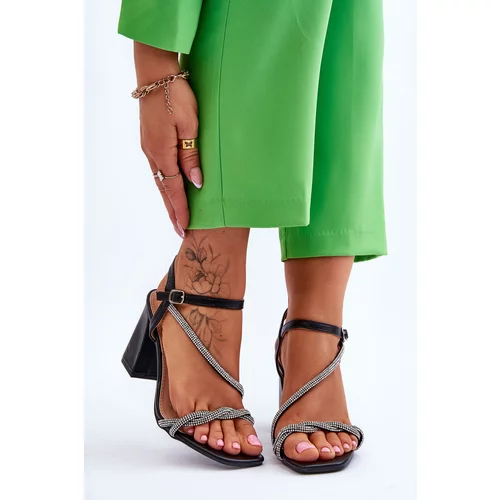 Kesi Leather sandals with rhinestones heels Black Carlotta