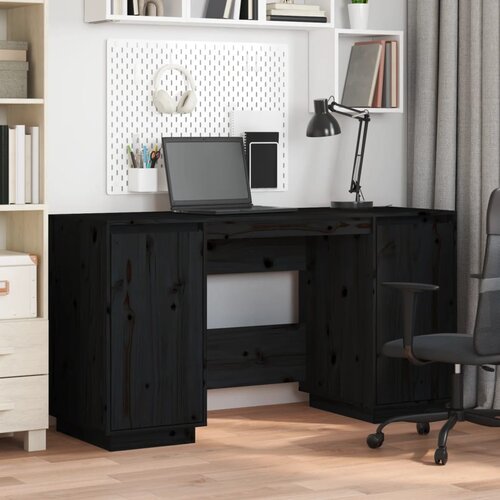VidaXL Pisalna miza črna 140x50x75 cm trdna borovina Slike