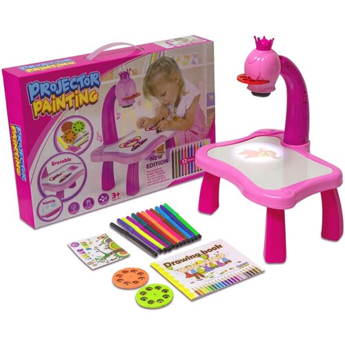 Meixi Magični stočić za crtanje sa projektorom + 12 vodenih bojica/ roze Slike
