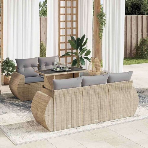 VidaXL 6-dijelni set vrtnih sofa s jastucima bež od poliratana Slike