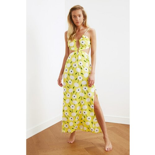 Trendyol Viskozna haljina za plažu sa žutim cvjetnim uzorkom bela | braon | krem | senf Slike