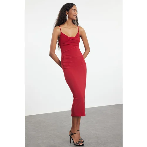 Trendyol Red Body-Sit Cowl Collar Woven Dress