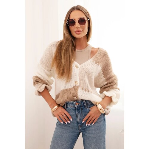 Kesi Włoski Women's striped sweater with buttons camel + beige Cene