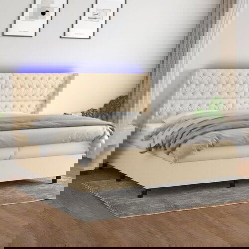 The Living Store Box spring postelja z vzmetnico LED krem 200x200 cm blago - Box Spring Postelja, (21518942) Cene