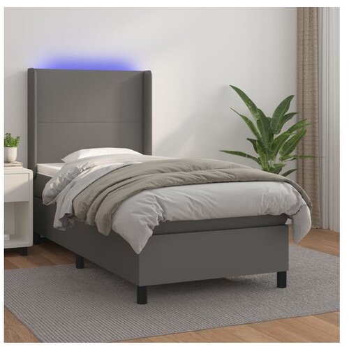  Box spring postelja z vzmetnico LED siva 80x200 cm umetno usnje Cene