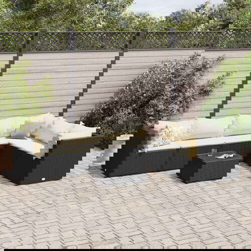 vidaXL 7-dijelna vrtna garnitura od poliratana s jastucima crna Cijene