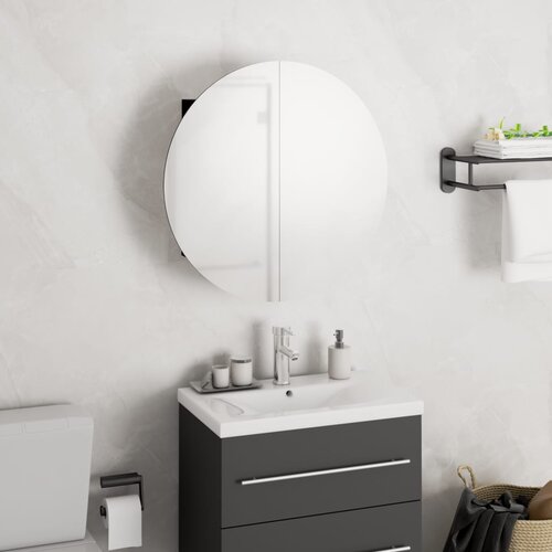 VidaXL Kupaonski ormarić s okruglim ogledalom LED crni 47x47x17,5 cm Slike
