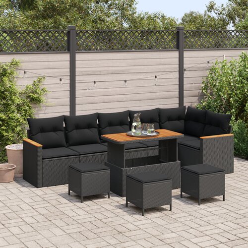 vidaXL 10-delni vrtni sofa set z blazinami črn poli ratan akacija Cene