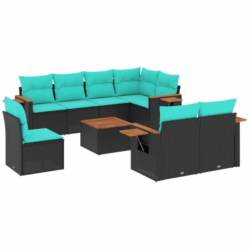  9-dijelni set vrtnih sofa od poliratana s jastucima crni Slike