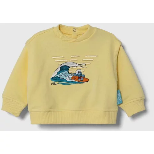 Emporio Armani Bombažen pulover za dojenčka x The Smurfs rumena barva