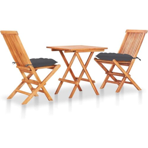 Bistro 3-dijelni bistro set s antracit jastucima od masivne tikovine Slike
