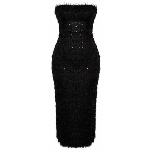 Trendyol Black Fringed Sequin Evening Dress